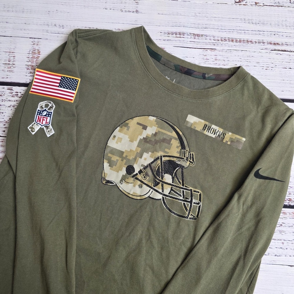 Nike Youth Large 12-13 Long Sleeve Tee Army Green Salute To Service Cleveland